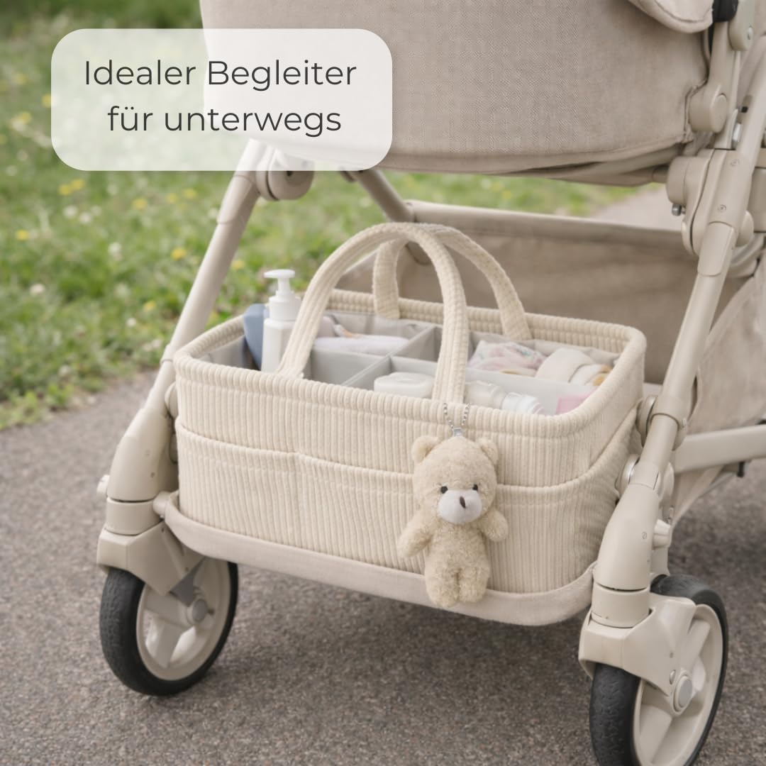 Generisch Wickelkorb Cord Beige - Wickelorganizer für Babys – Aufbewahrungskorb für Windeln, Feuchttücher und Babyartikel – Perfektes Baby Geschenk, Organizer für Wickeltisch und Wickeltasche