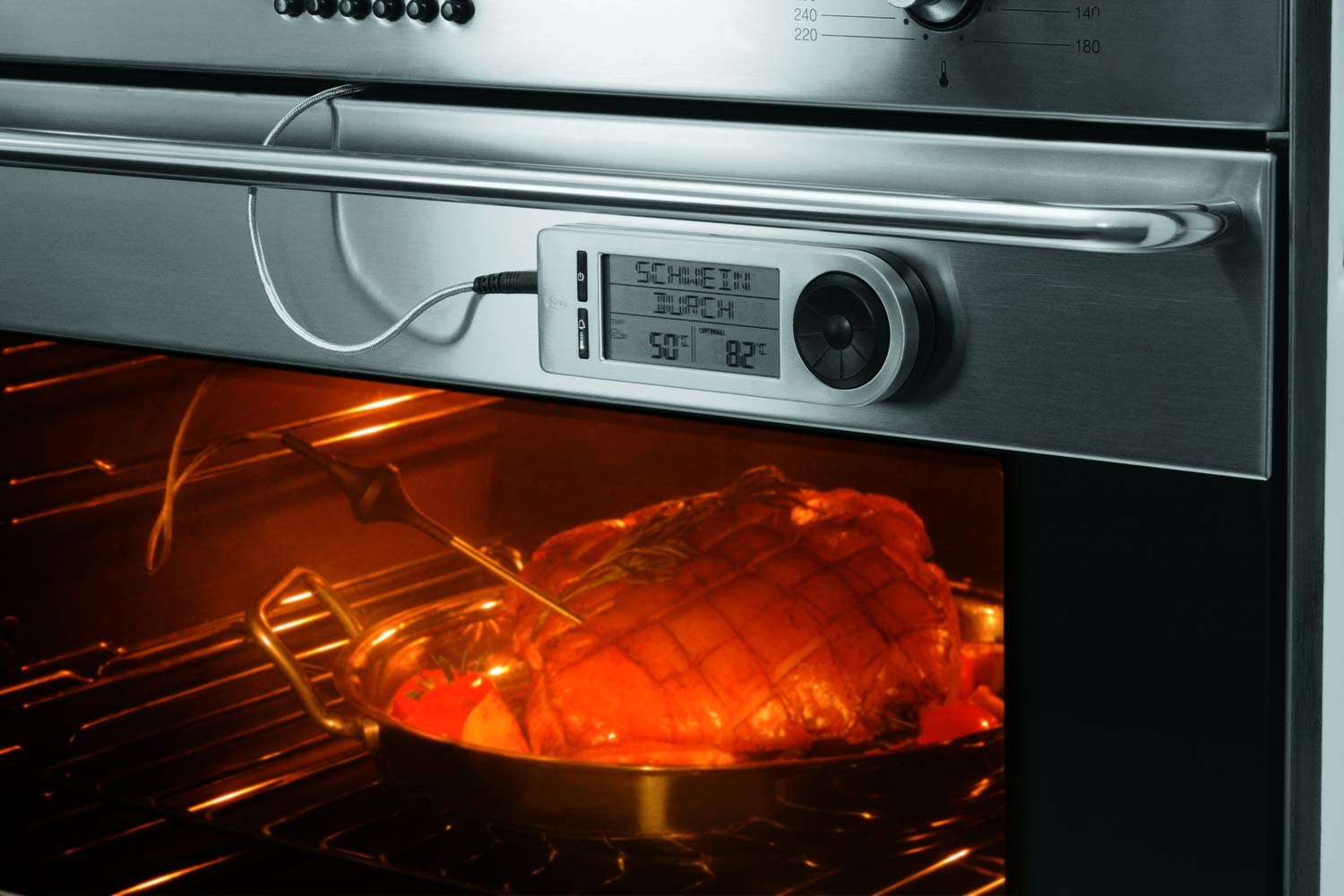 RÖSLE Bratenthermometer digital & Aufschnitt- und Vorlegegabel, Hochwertige Gabel zum Servieren von Fleisch, Wurst und Käse, Edelstahl 18/10, Länge 35 cm, Spülmaschinengeeignet