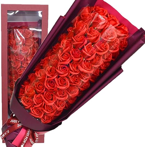 Amazon 還暦祝い 豪華 ソープフラワーブーケ レッド60輪 赤 花束 誕生日 ギフト プレゼント 贈り物 お祝い レッド 花束 オンライン通販