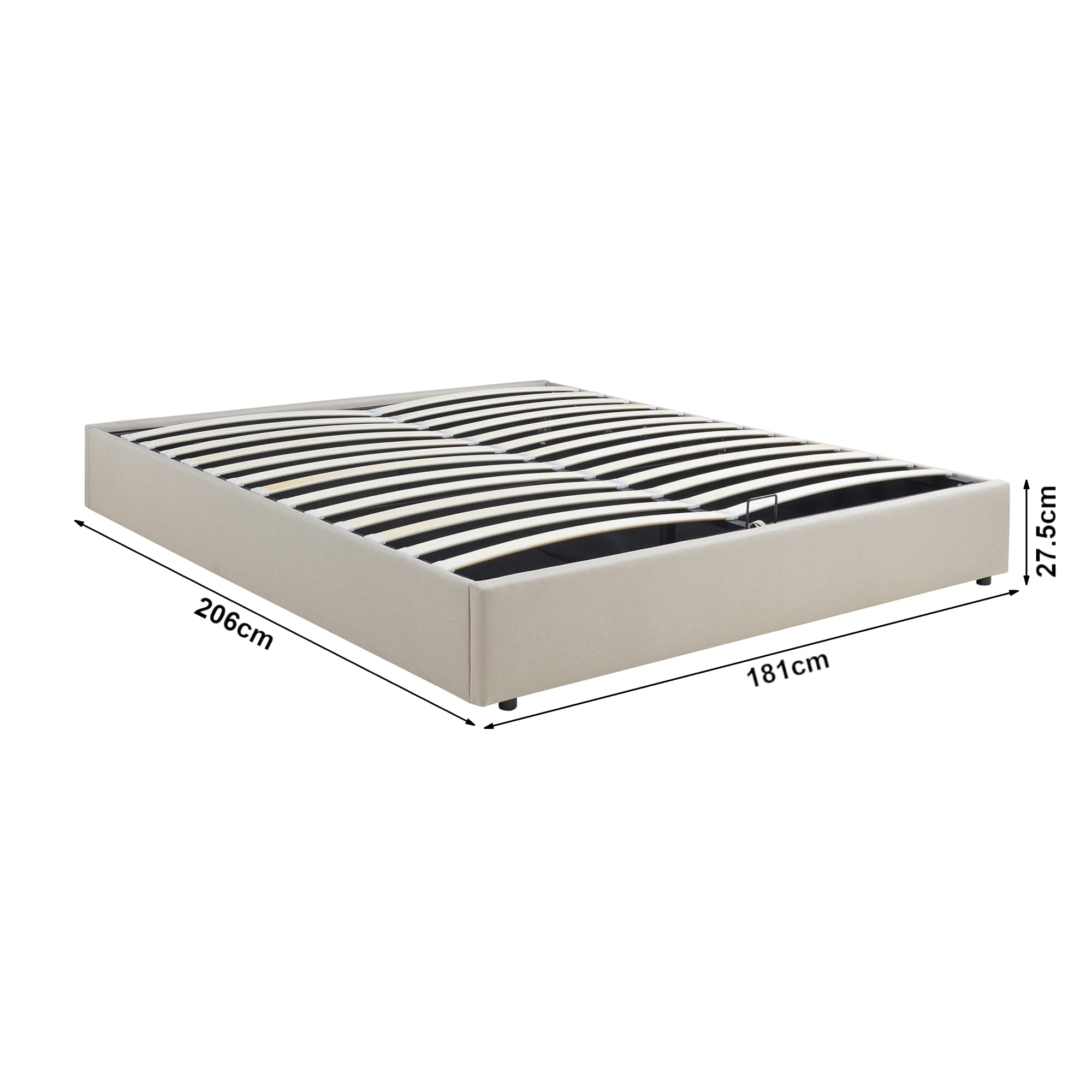 [en.casa] Struttura Letto Matrimoniale King Size 180x200 cm con Zona di Riposo Ribaltabile Contenitore Letto Doppio a 2 Piazze Rivestito in Tessuto Effetto Lino - Beige
