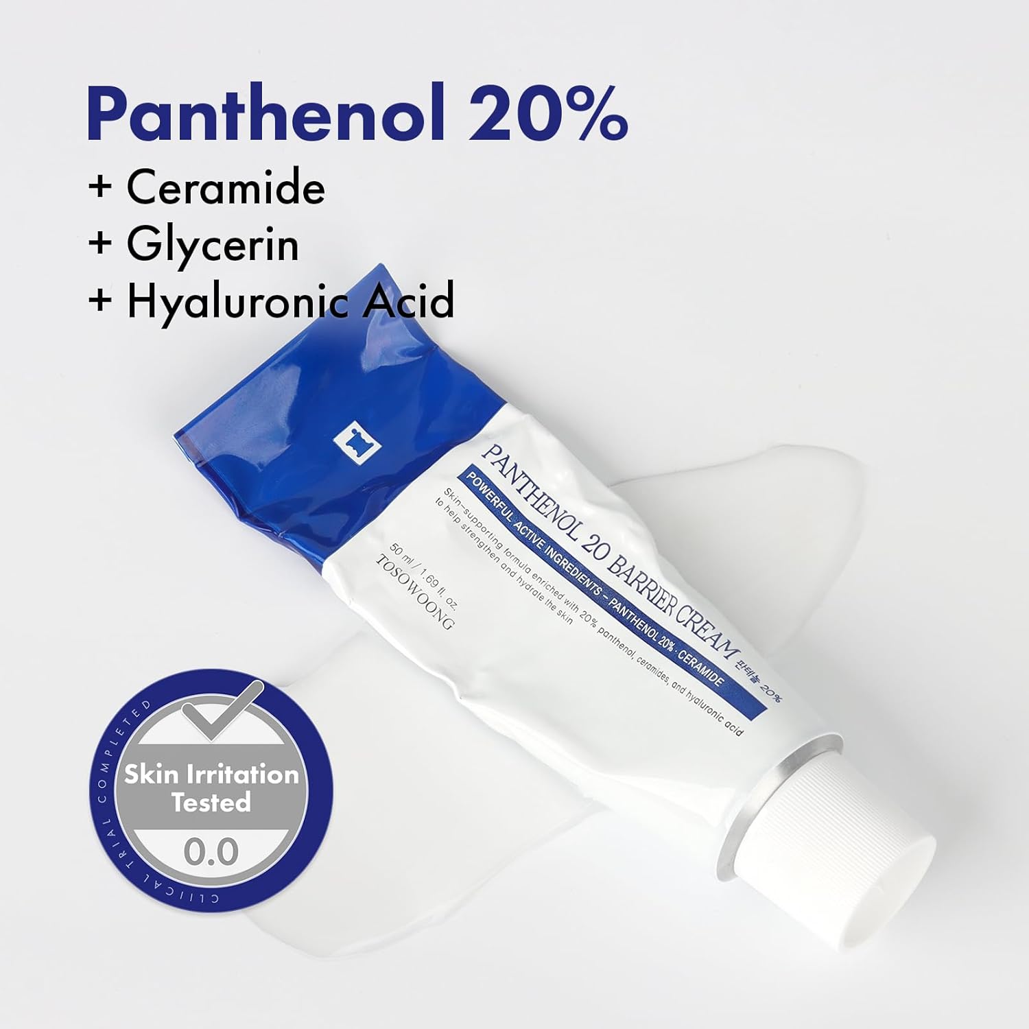 TOSOWOONG Panthenol 20 Barrier Cream, Daily Skin Barrier Care with 20% Panthenol, Ceramides, Hyaluronic Acid, Deep Hydration, Face Moisturizer, Korean Skincare for All Skin Types, 50ml / 1.69 fl. oz. - Image 4
