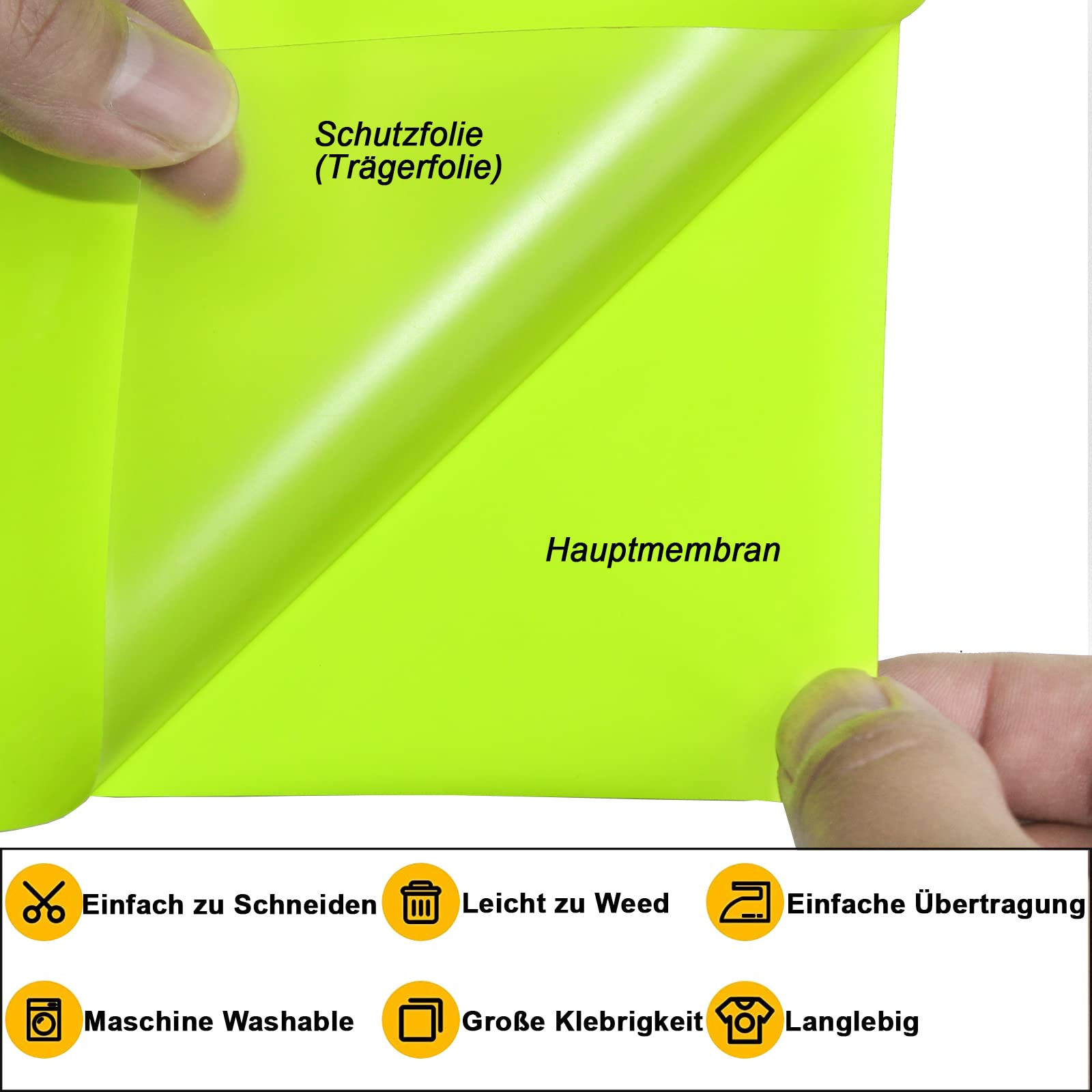 Pellicola per plotter in tessuto, 30,5 cm x 6,1 m di vinile flessibile per trasferimento termico (Giallo Neon, 6,1 m)