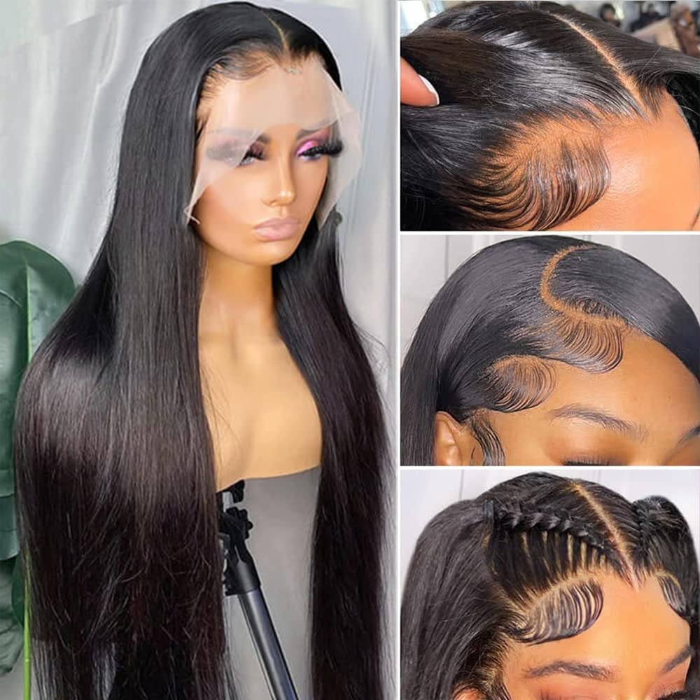 Amazon.com : mengkai 34 Inch Straight Lace Front Wigs Human Hair