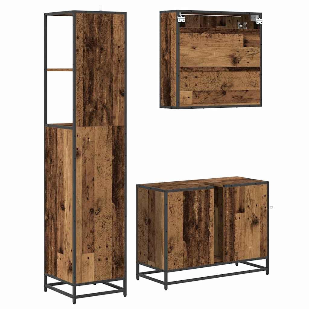 Juego de muebles de baño (3 piezas, madera recuperada)