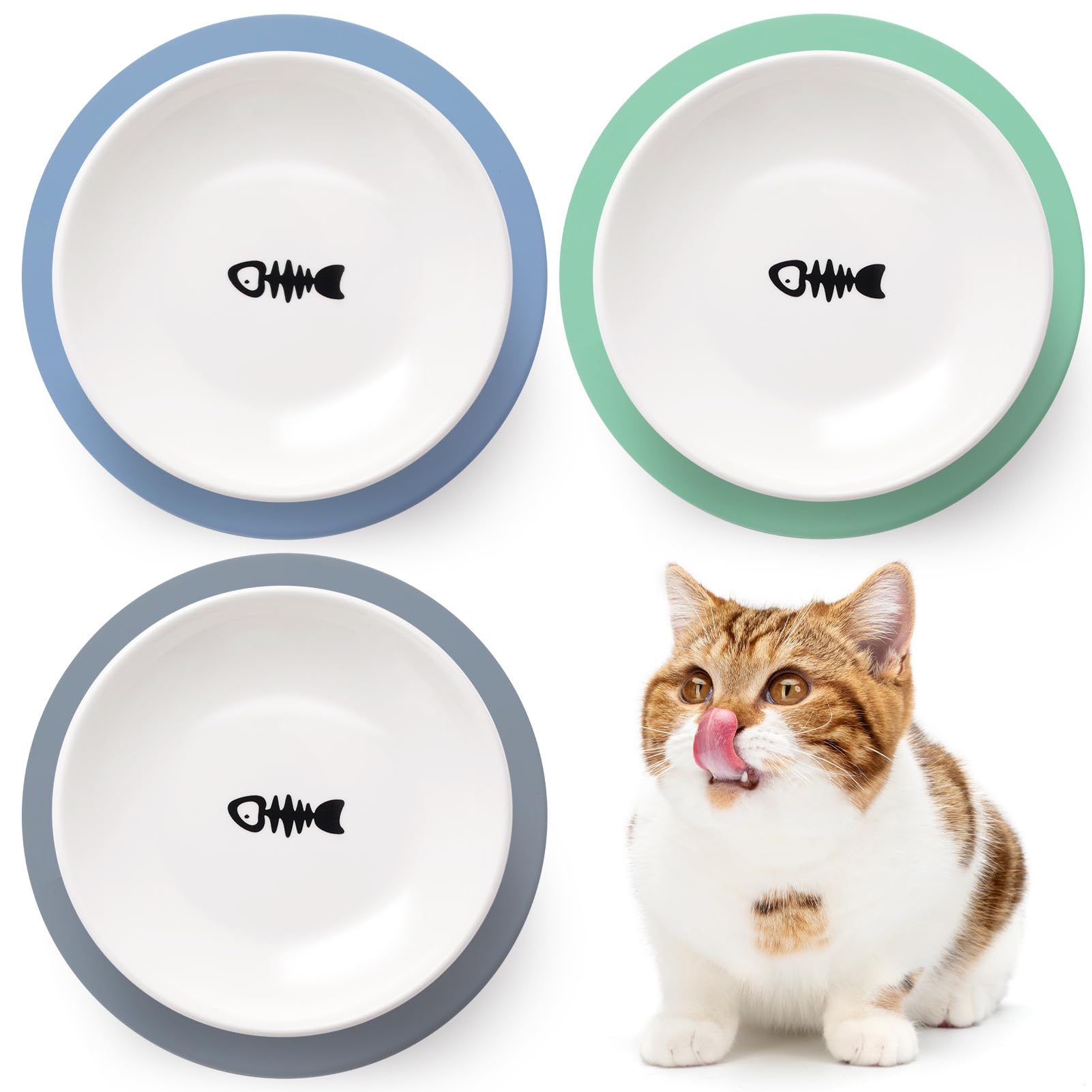 Lot de 3 gamelles en céramique pour chats et chiens avec tapis en silicone, gamelles pour eau et nourriture