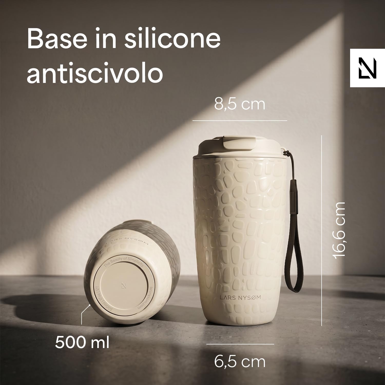 LARS NYSØM Tazza Termica per caffè Thermo Coffee Mug-to-Go con Cinturino & Coperchio in Tritan 500ml | Tazza da Viaggio con design a fantasia 0,5 Litri con Isolamento