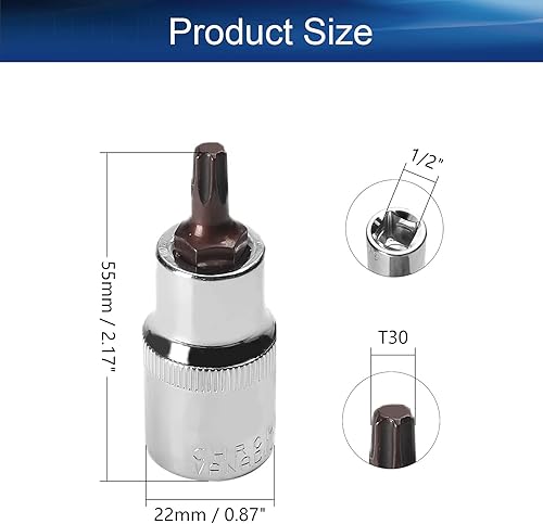 Miniatura 7 de Auniwaig 12" Drive x T50 Torx Bit Socket, CR-V Star Impact Sockets, Métrica S2 aleación acero Bit, 55mm2.17" de longitud
