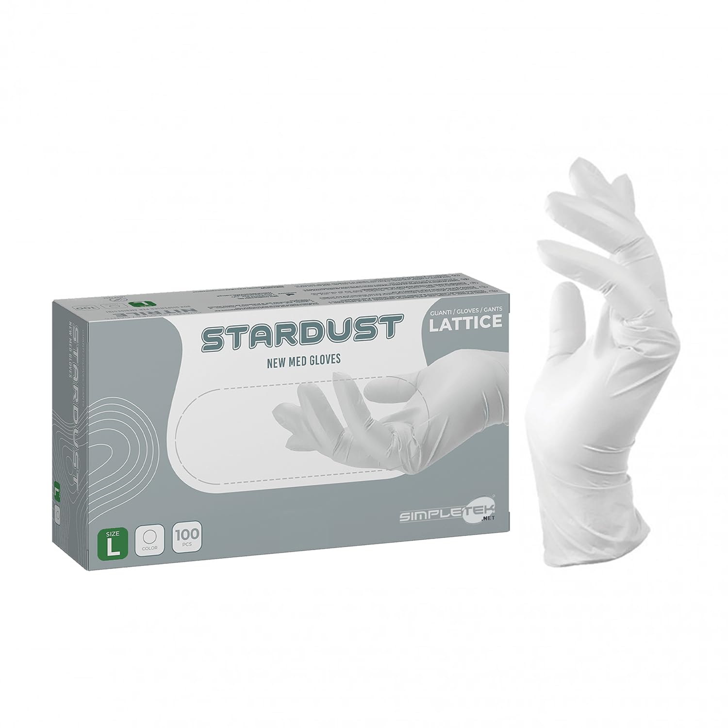 SIMPLETEK - 1000 x guantes desechables de látex natural blancos talla L Large látex blanco no estéril DPI laboratorios médicos con talco (10 paquetes)