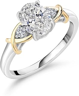 10K Yellow Gold and 925 Silver Gemstone Birthstone and Lab Grown Diamond Engagement Ring For Women | Oval 8X6MM and Round 2MM | Two-Tone Intertwined Crossover Wedding Anniversary Promise Ring