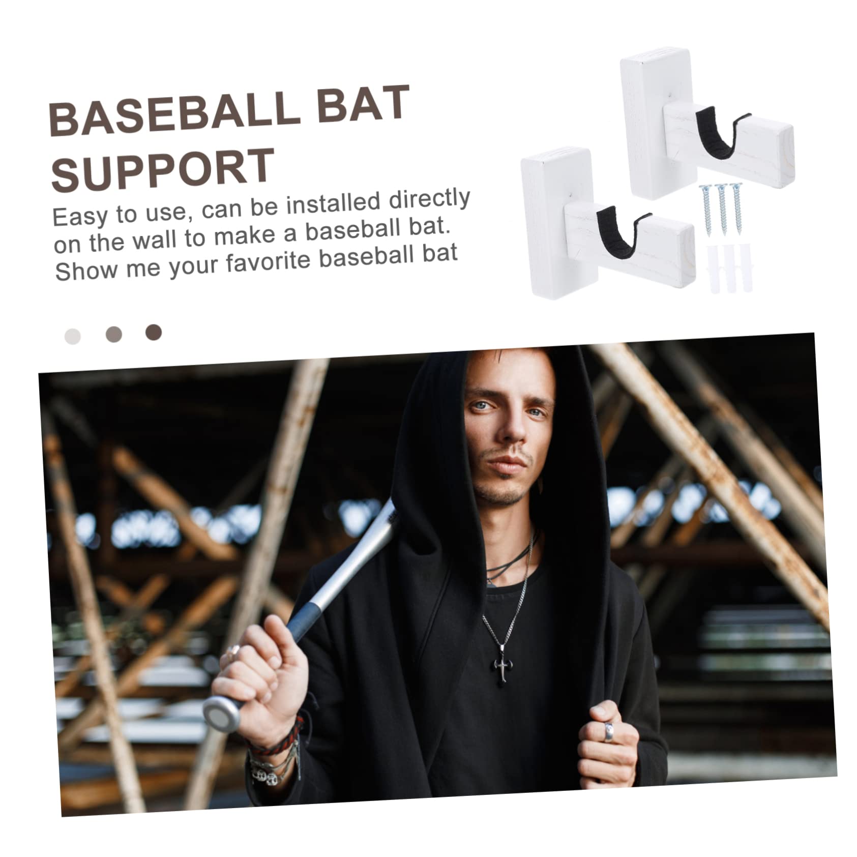 BCOATH Baseball Bat Holder Wall Mount Sturdy Bat Stand Wooden Construction Hockey Stick Rack