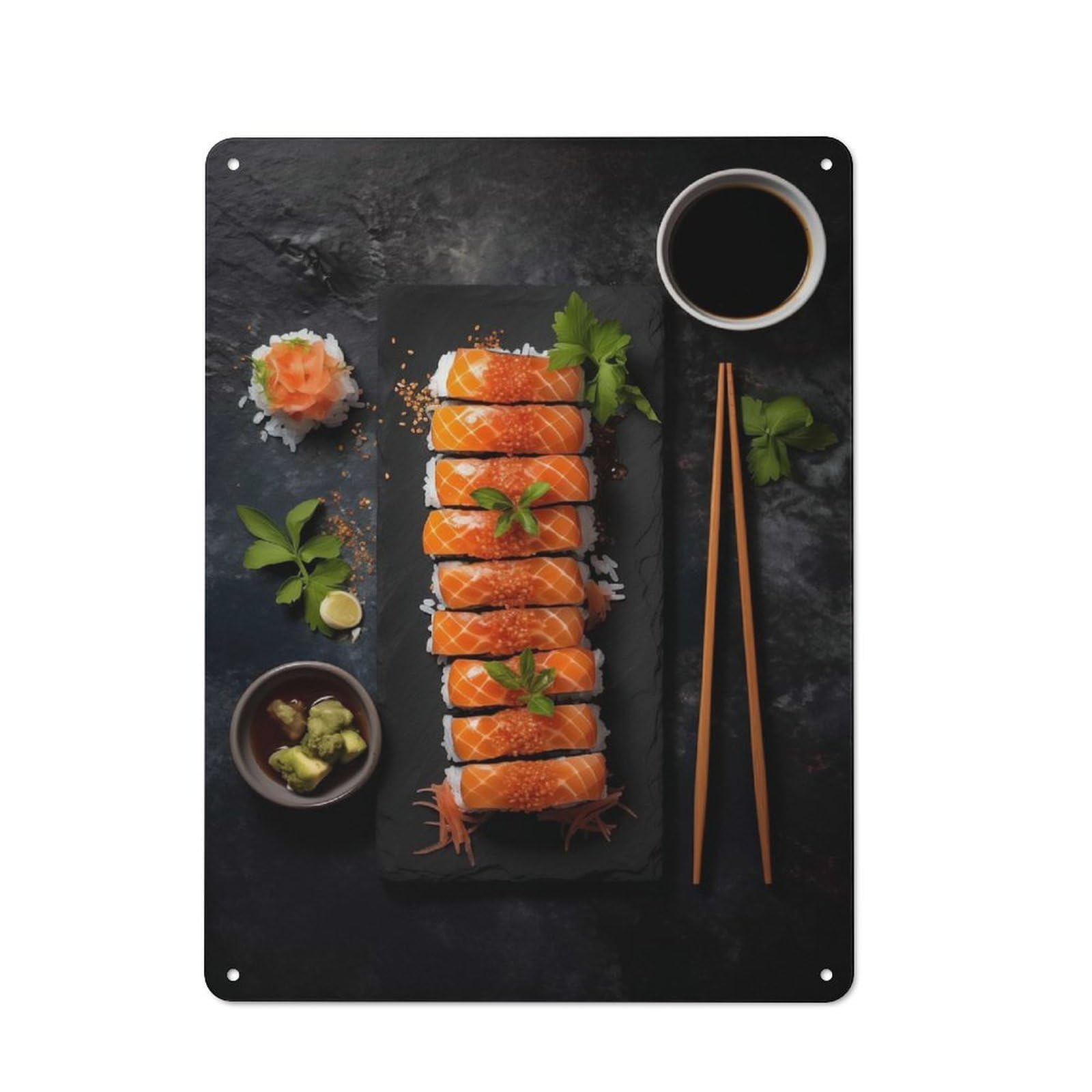 Junmoney Salmon Sushi Tin Wall Plaque 40X30cm With For Garage Or Workshop, For Living Room, Hallway And Entrance Wall Decor