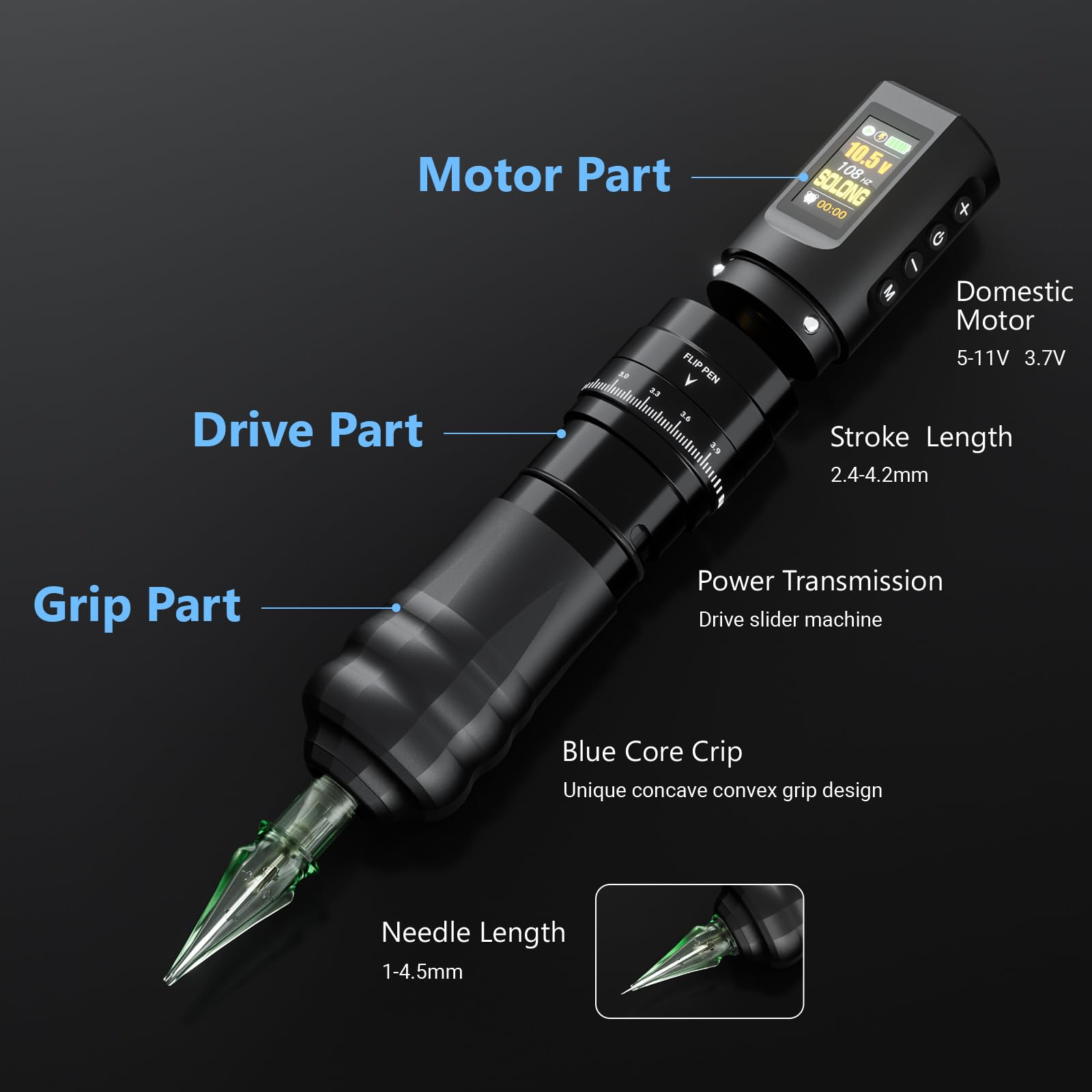 Solong Tattoo Maschine Set Profi, Rotary Wireless Tattoo Pen Gun Kit mit 1800mAh Akku, LCD Digital 40 Cartridges Nadeln 8 hochwertigen Tinten für Tattoo Anfänger und Künstler SLE96EN01SEU-1