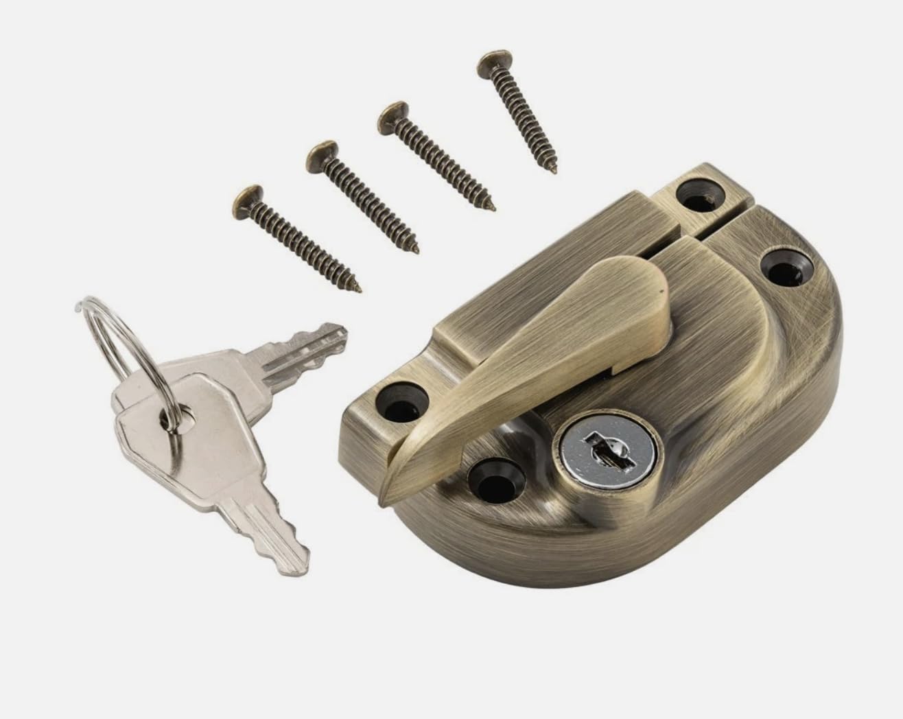 uPVC & Timber Sash Window Cam Right Hand Lock Fastener with Key (Antique Brass)