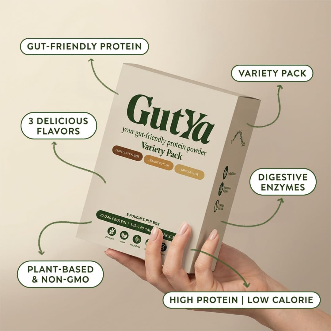 Gut Ya - Vegan Protein Powder - Gut Friendly | Organic | Sugar Free | No Gums | Gluten-Free | Non-GMO | Digestive Enzyme Boosted | Low FODMAP | 8 Servings (34 g Each) (Vanilla)