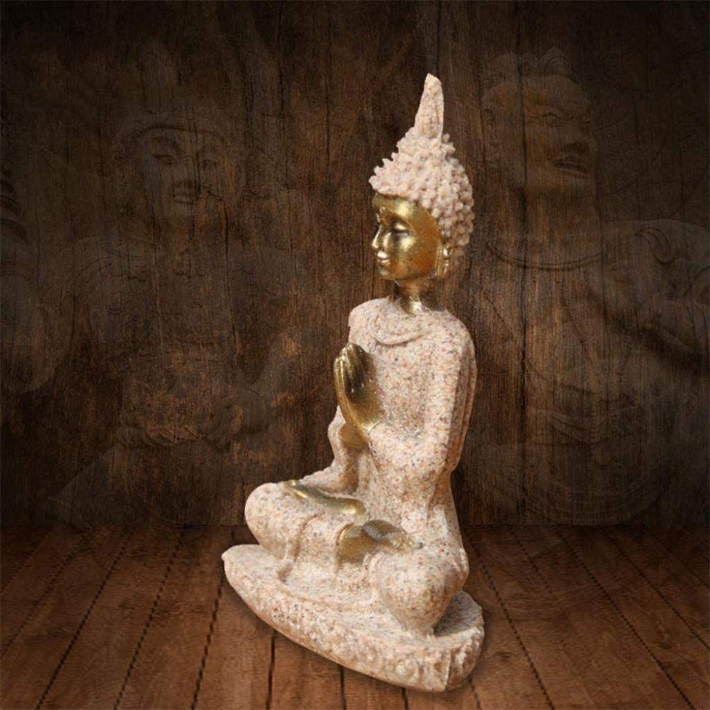 MIQXUAN Adornos de Feng Shui, Estatua de Buda, Escultura de Piedra Arenisca Tallada a Mano, artesanías, Estatua de Buda de meditación, decoración, Natural