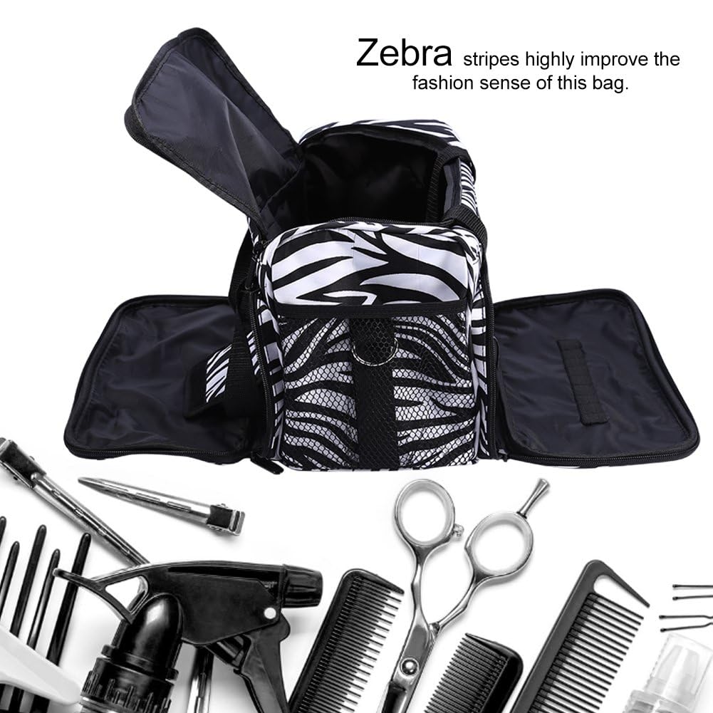 Profi Friseurtasche, Zebra Salon Werkzeugtasche Friseurtasche mit Schultergurt Zubehörtaschen Anpassbare Innenausstattung - ideal für Blow Dryers Haarglätter Lockenwickler Abteilklammern Haarbürste