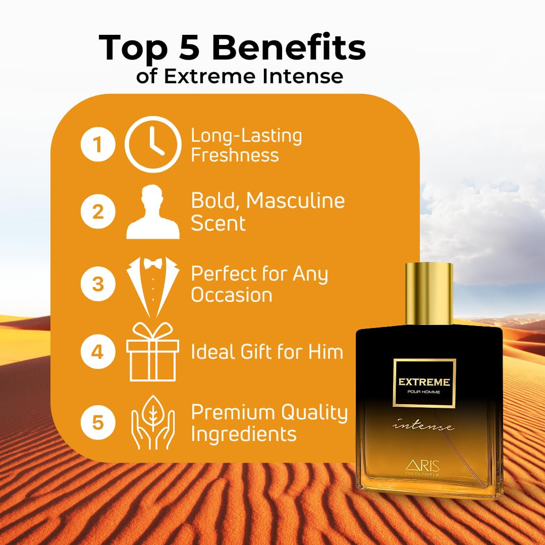 ARIS Extreme Intense Eau de Parfum for Men – Long-Lasting Woody Citrus Fragrance – 100ml Cologne Spray for Daily or Evening Wear – Comes with Extra 15ml Sample (Random Scent Included) - Image 5