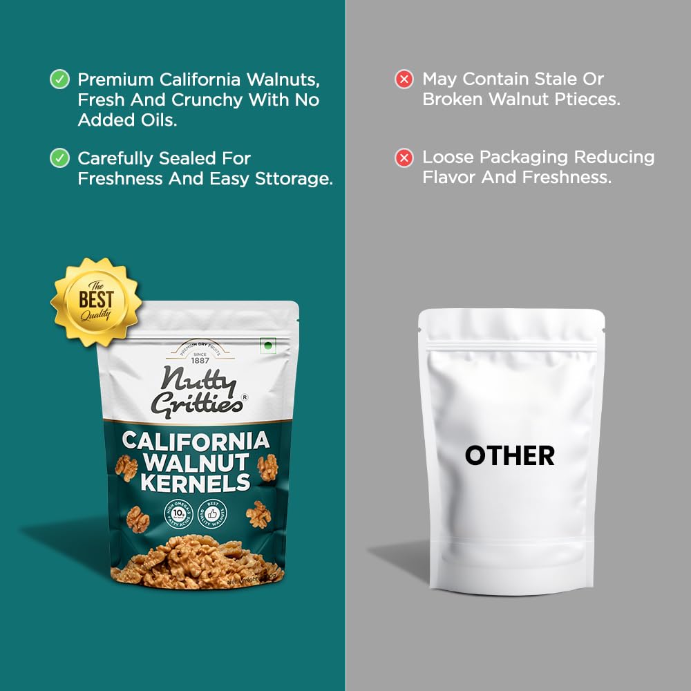 Nutty Gritties Jądra orzecha kalifornijskiego bez skorupy 200 g, do porannego spożycia suszone owoce, bogate w kwasy omega-3 | zamykana torebka