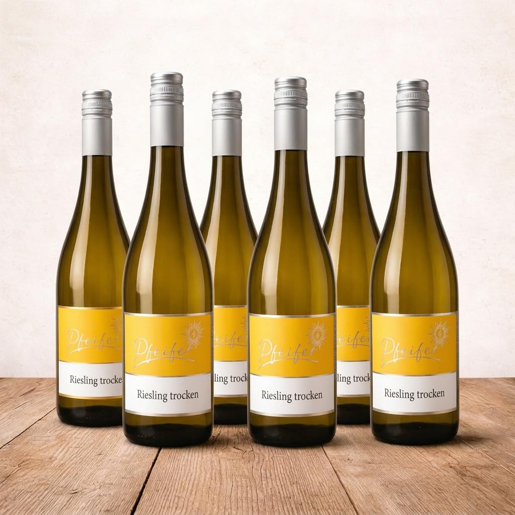 Riesling Trocken Weißwein 6x 0,75L – Trockener Weißwein Frisch & Fruchtig – Wenig Restsüße (4,4 g/l) – Lebendige Säure (6,7 g/l) – Perfekt zu Fisch, Geflügel & Leichten Gerichten