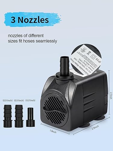 Miniatura 3 de Bomba de fuente, bomba de agua sumergible de 220 GPH para exteriores, bomba de fuente de agua ultra silenciosa para cascada de estanque, pecera,