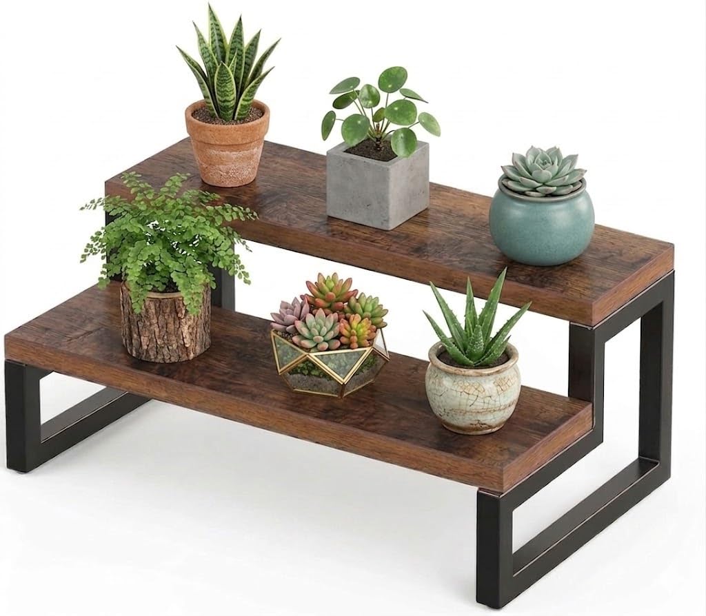 2-Tier Wooden Iron Pot Rack, Rustic-Industrial Style, Matte Finish, Rectangular, for Indoor and Outdoor Spaces-image-10