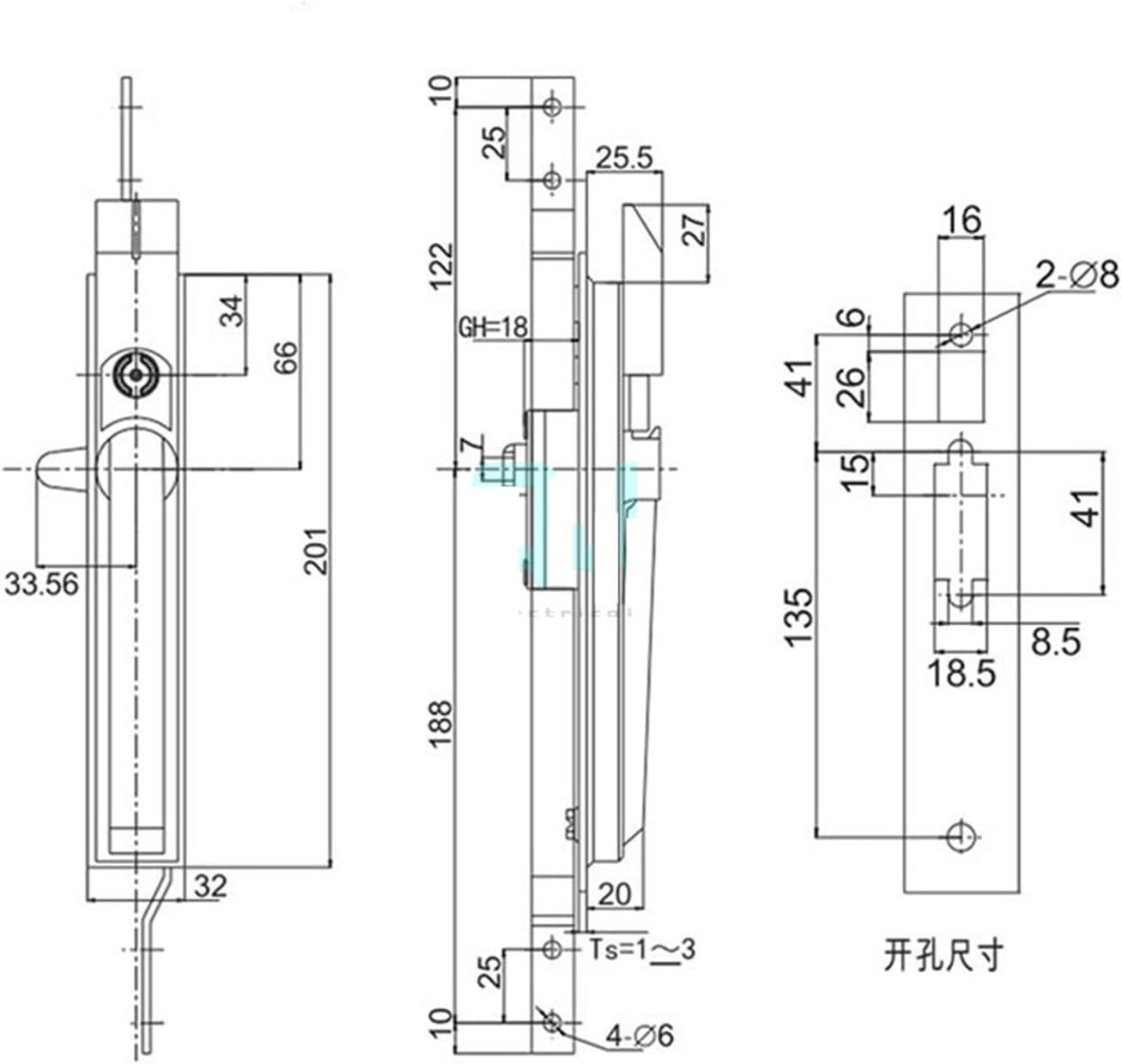 MS830 Connecting Rod Lock Stainless Steel with Heaven and Earth Pole Electrical Cabinet Door 1Pcs