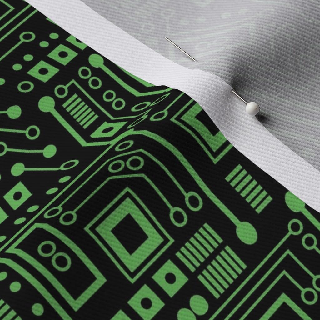 Spoonflower Fabric - Evil Circuit Board Green Robot Nerd Geek Computer Science Tech Stem Printed on Denim Fabric by The Yard - Bottomweight Apparel Home Decor Upholstery