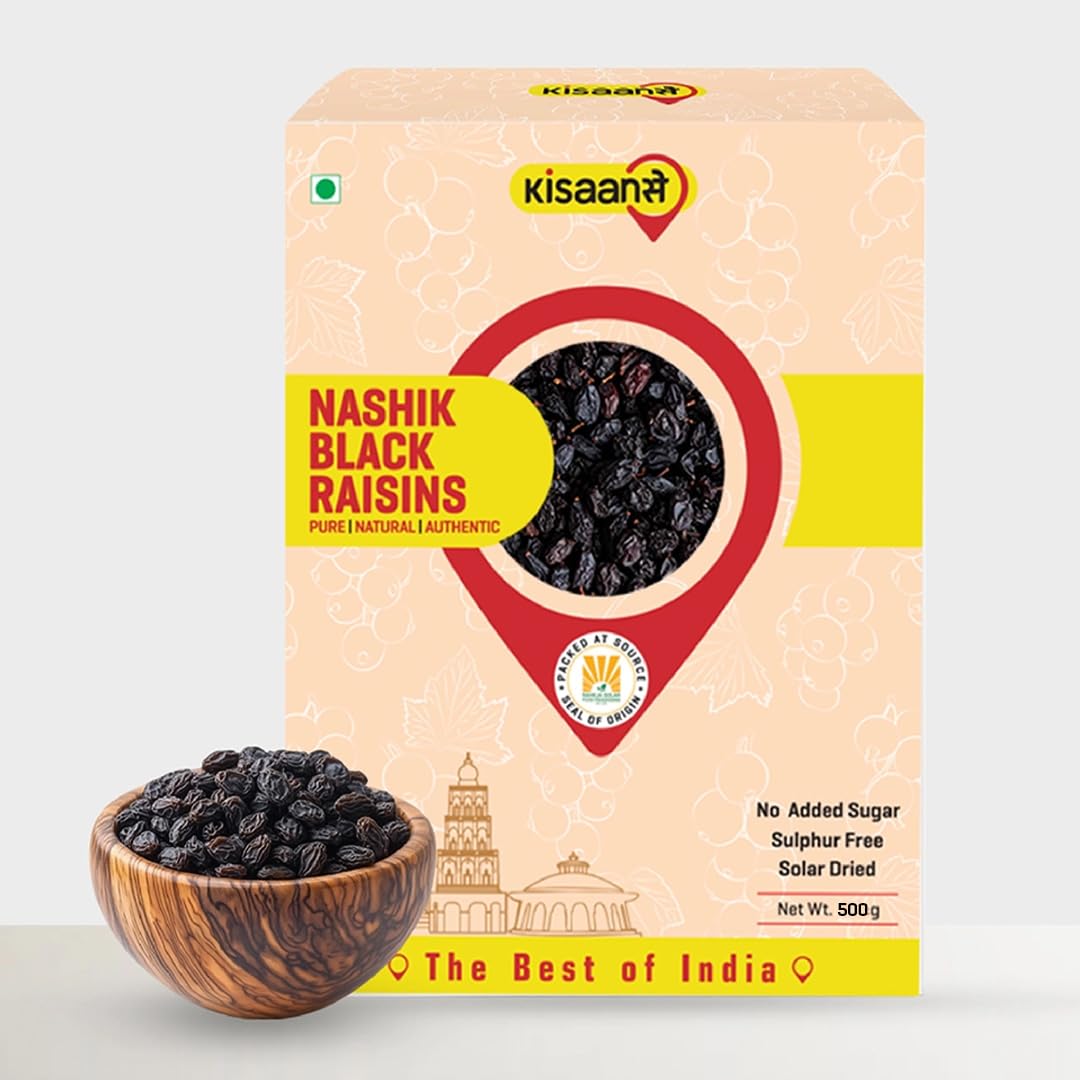 KisaanSay Premium Nashik Seedless Black Prunes 2kg (250gm X 8)| No Sulphur & Preservatives Dryfruits | Kali Kishmish/Kismis/Raisins/Berries | Rich in vitamins K, iron | Dry Fruits Boosts Energy