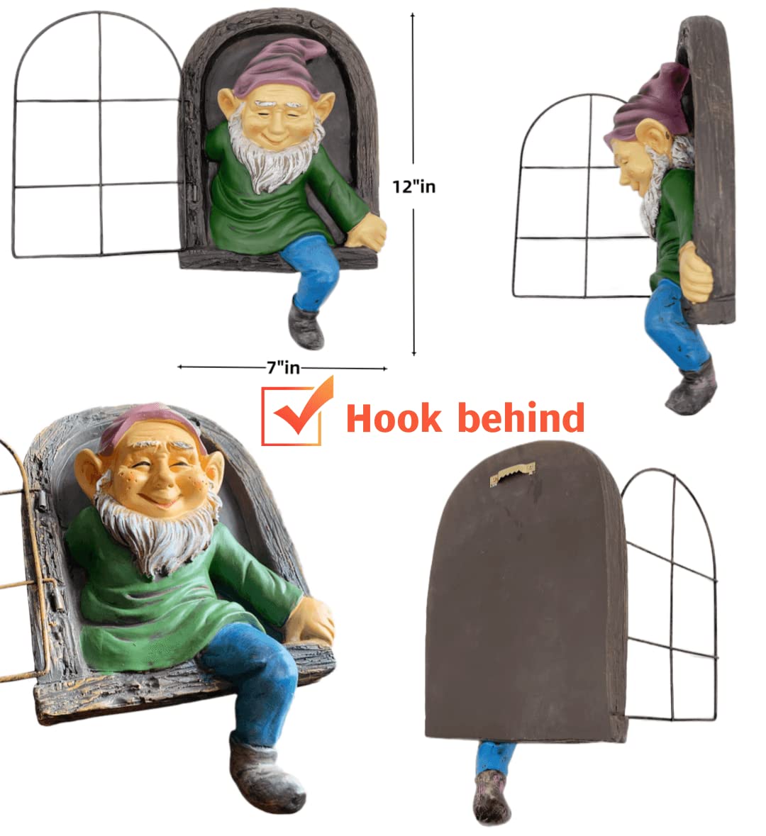 coolboy- Gnomo Decorativo para jardín al Aire Libre, 12 Pulgadas, Elfo afuera de la Puerta, abrazador de árbol, Decoraciones de gnomos para el hogar, Adorno de Exterior de Enanos caprichosos, Figuras
