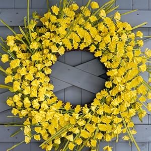 Artificial spring wreaths for front door 24 inch spring wreath yellow summer wreath with yellow flowers berries for porch farmhouse wall indoor home decoration  urban country home decor