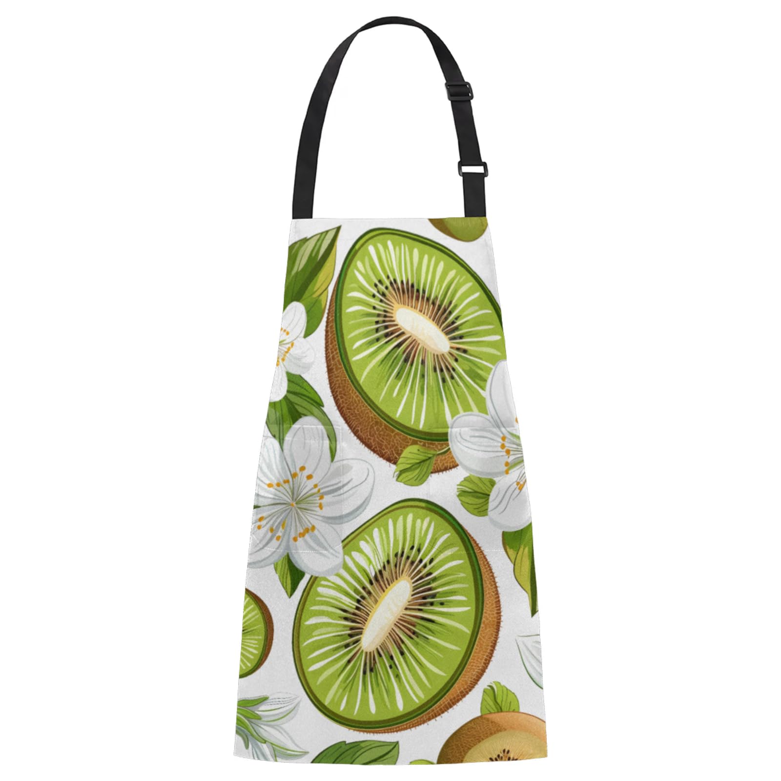 Aglebo Kiwi Fruits Flowers Leaves Chef Apron with Pockets Adjustable Shoulder Strap Waterproof Cooking Apron for Kitchen Baking Gardening Pottery Painting