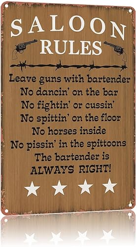 Retro Metal Sign Saloon Rules Western Primitive Country Rustic,Text Art Poster Home Wall Decor, For Bedroom, Living Room, Bar,