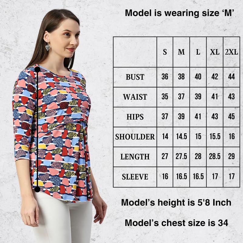 True Shape Maternity Dresses for Women Cotton | Stretchable Zipless Feeding Tunic Top with Nursing Access in Knitted Hosiery for Pre & Post Partum(TST-151-XL, Rose Red) 4