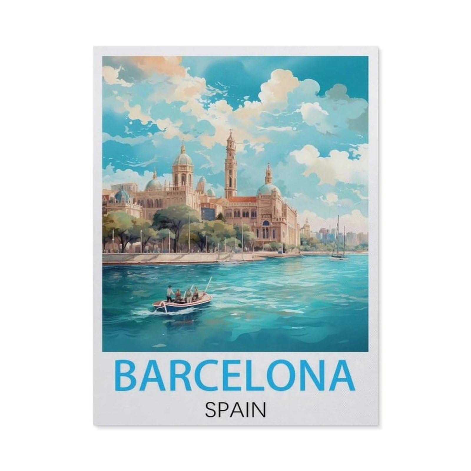 BEAYODKP Full Diamond 5D DIY Diamond Painting，Barcelona Spain Vintage Travel Posters，3D Diamond Embroidery Cross Stitch Mosaic Needle Works（50 x 60 cm/19.68 x 23.62 inches）-BY74