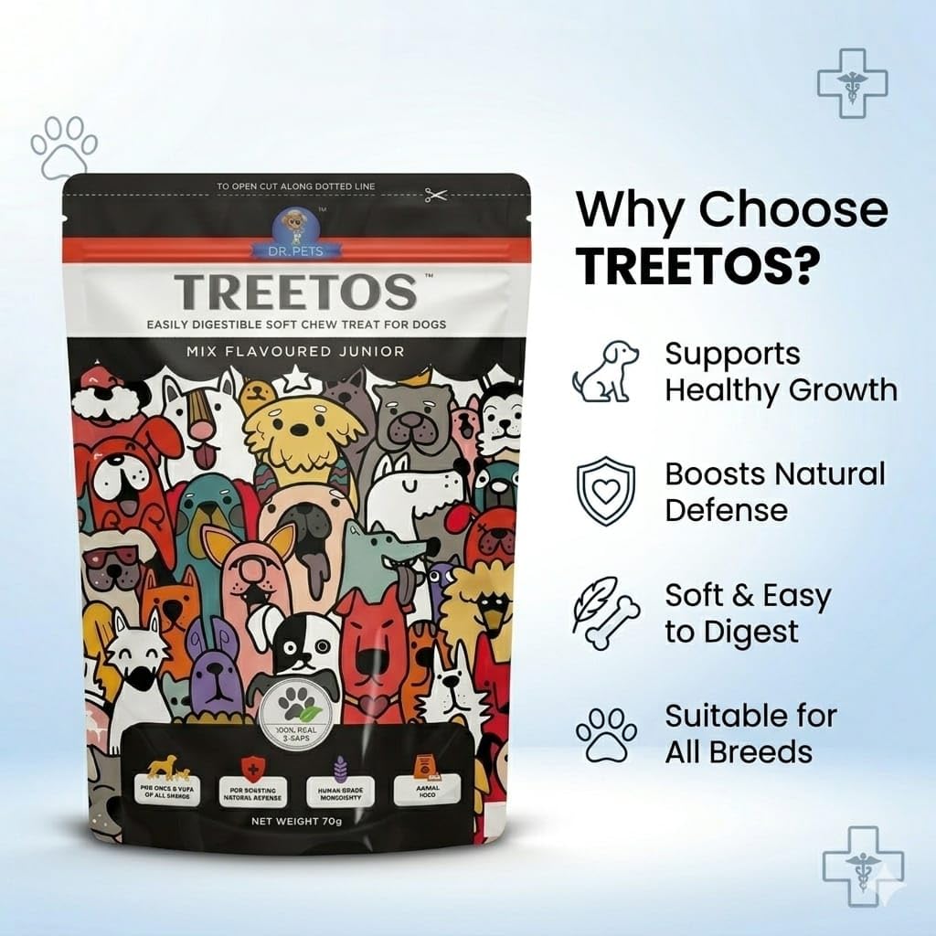 Dr. Pets Pack of 1 Treetos Dog Treats for Adult Dogs & Puppies 85g Chicken Sticks Dog Chew Stick Soft Puppy Treats Mix Flavoured Pet Food “Dr. Pet – The Trusted Choice of Indian Pets.”