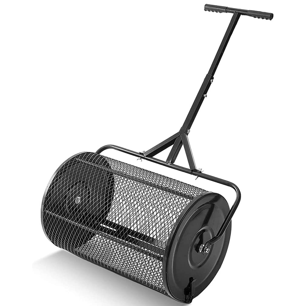 Spandiconcime per semina manuale, spandiconcime in rete metallica da 24 pollici con manico lungo regolabile, spandiconcime per torba per prato e giardino, per concimare compost, terra, pacciame, fe