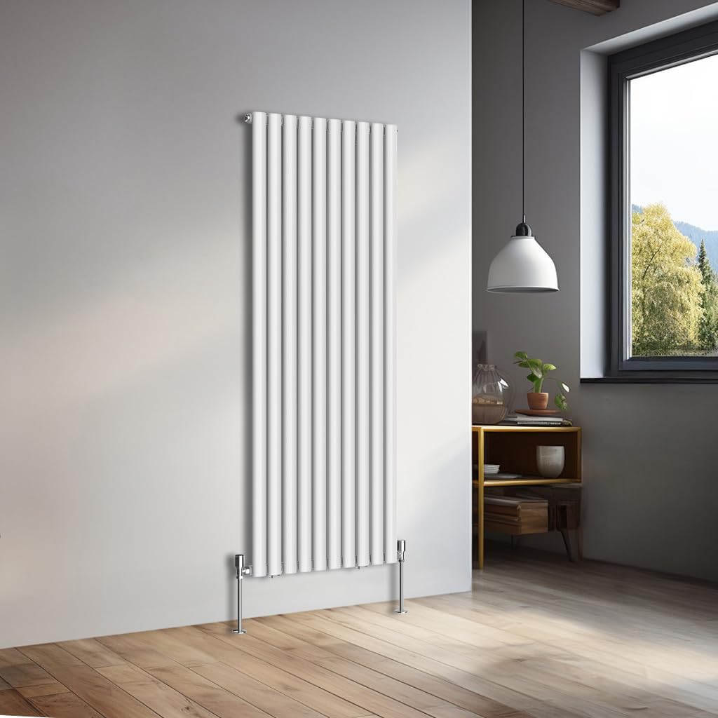 NRG 1600x590mm Vertical Oval Single Panel Heater Column Radiator Central Heating Radiators Designer Tall Radiators Gloss White — image 1