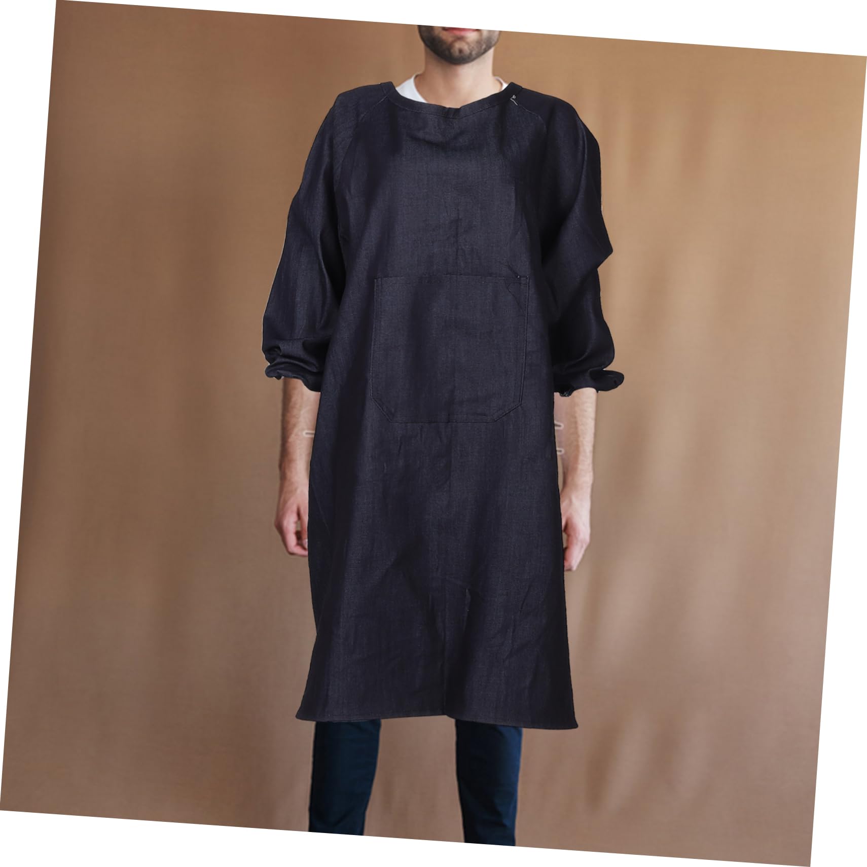 OSALADI Grembiule da Lavoro e Design Reversibile con Maniche Lunghe in Denim Nero Tasche Resistente e Comodo per Cucinare a Casa