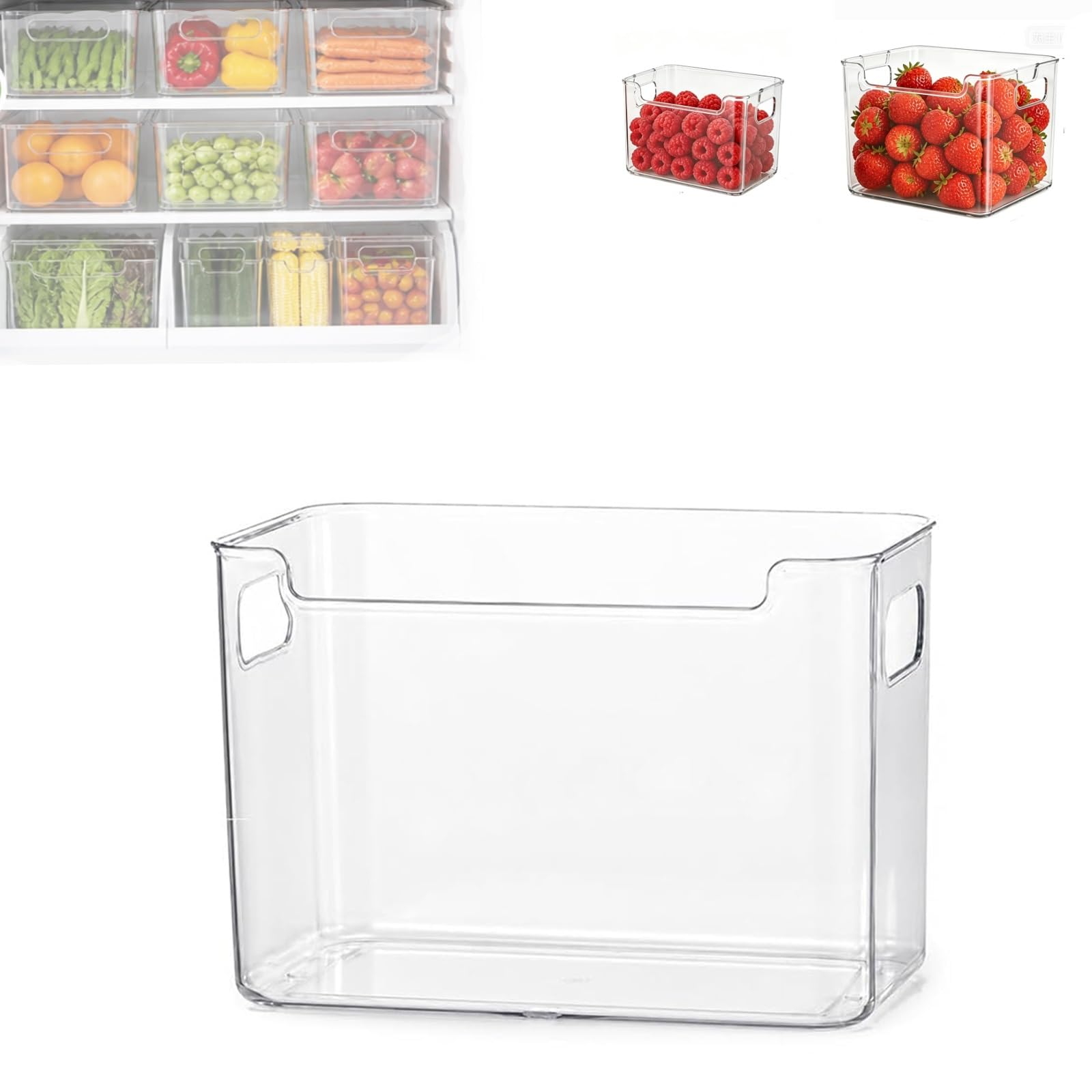 QTVKMAS Crystal Clear Freezer Storage Bins, Stackable Kitchen Cabinet Organizer With Handles For Refrigerator Pantry Frozen Food Meat And Veggies(Large-1pc)