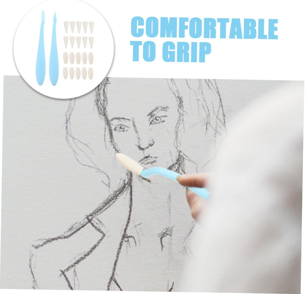PLAFOPE 1set Blending Sticks for Drawing Ergonomic Sketching Tool Smudging and Highlighting Includes Blending Sponges and Replacement Tips for Beginners and Art Enthusiasts