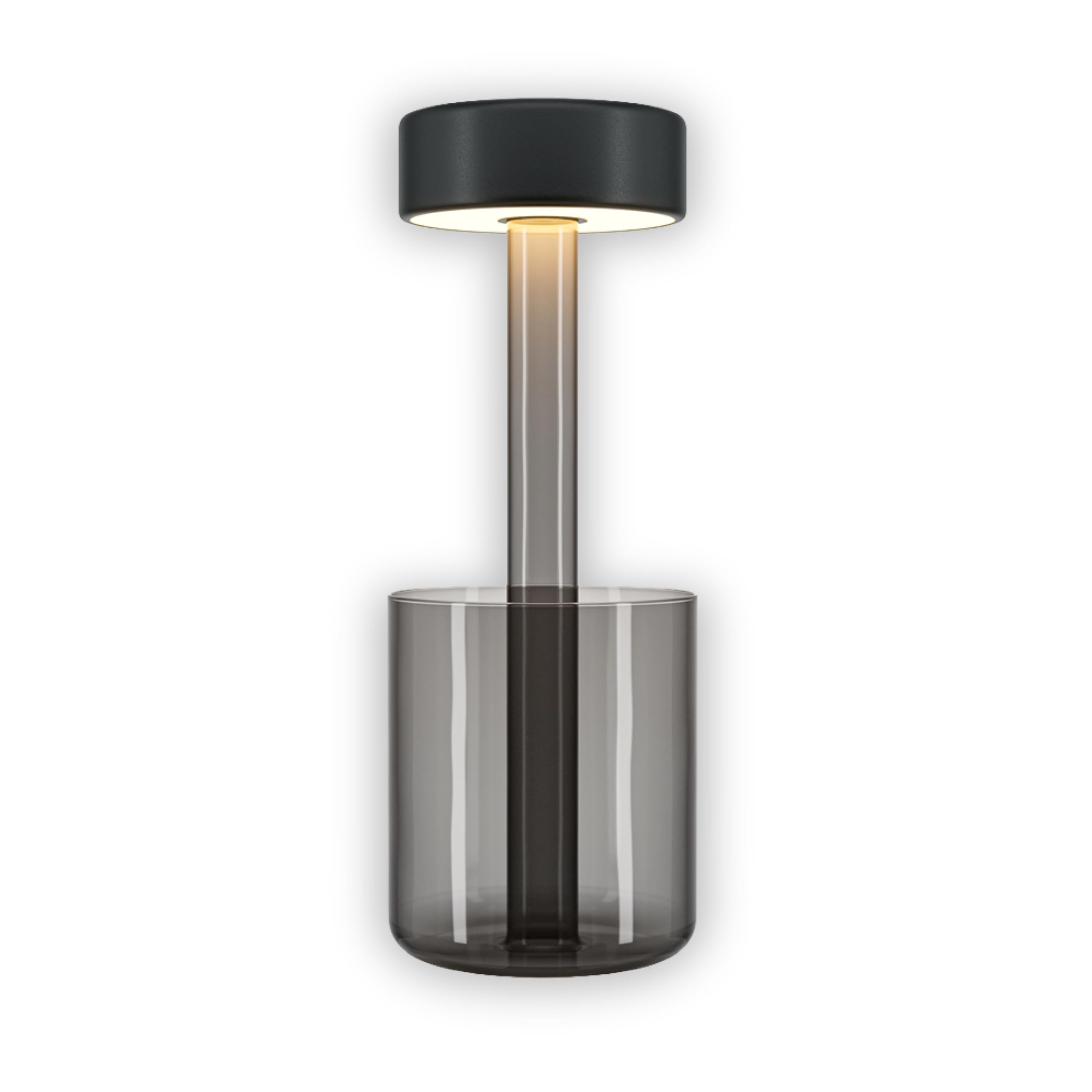 Maytoni Akku-Tischleuchte Symbia Rauchglas Schwarz, LED 3W dimmbar, 3 Farbtemperaturen 2200K 3000K 4000K, kabellos, IP20, Tischlampe Restaurant Terrasse, 2 in 1 Vase und Lampe, Touch Bedienung
