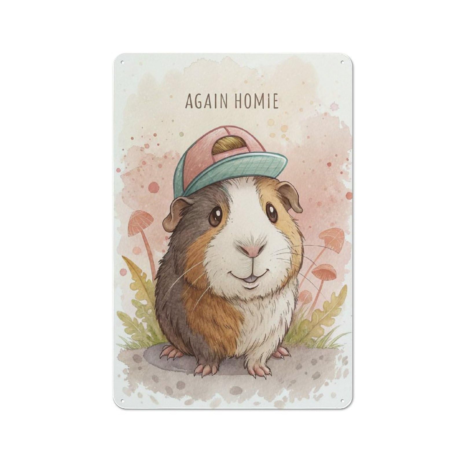 Junmoney Style-2 Cute Guinea Pig Wearing A Hat Decorative Tin Sign 30X20cm, Rustic Rustic Kitchen Decor For Kitchen, Cottage, Porch Or Garden Room