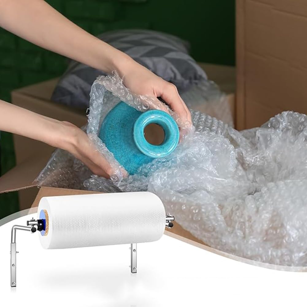 Supporto da parete per dispenser di rotolo di pluriball, rack per imballaggio con pellicola a bolle, supporto per imballaggio a bolle per magazzino, ufficio, sala spedizioni