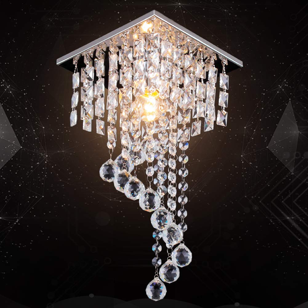 Finktonglan Plafoniera Moderna in Cristallo – Lampadario a Soffitto Elegante 20×20×35 cm con Attacco E27, Struttura in Acciaio Inox, Ideale per Soggiorno, Camera da Letto, Sala da Pranzo