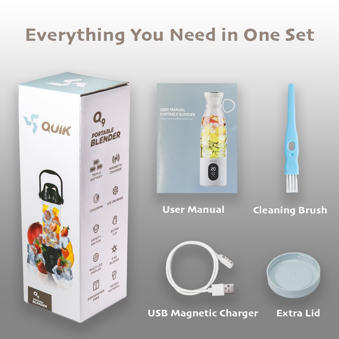 QUIK Mélangeur portable sans fil, 680,4 g, mélangeur personnel pour smoothies et smoothies, sans BPA, broyage de glace, passe au lave-vaisselle, étanche