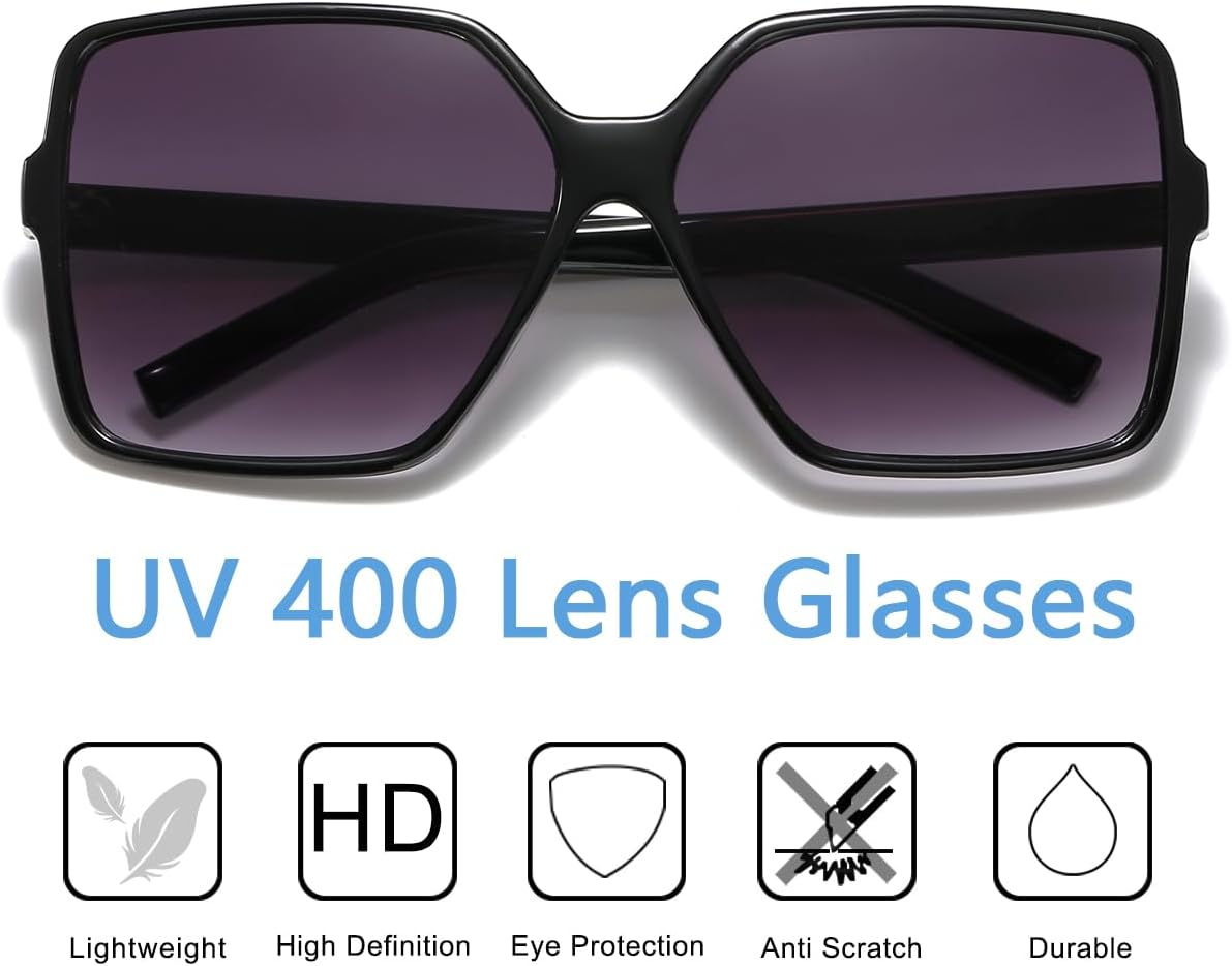 Women's Chic Square Oversized Sunglasses Big Large Wide Fashion Shades for Women Men 100% UV Protection - Image 4