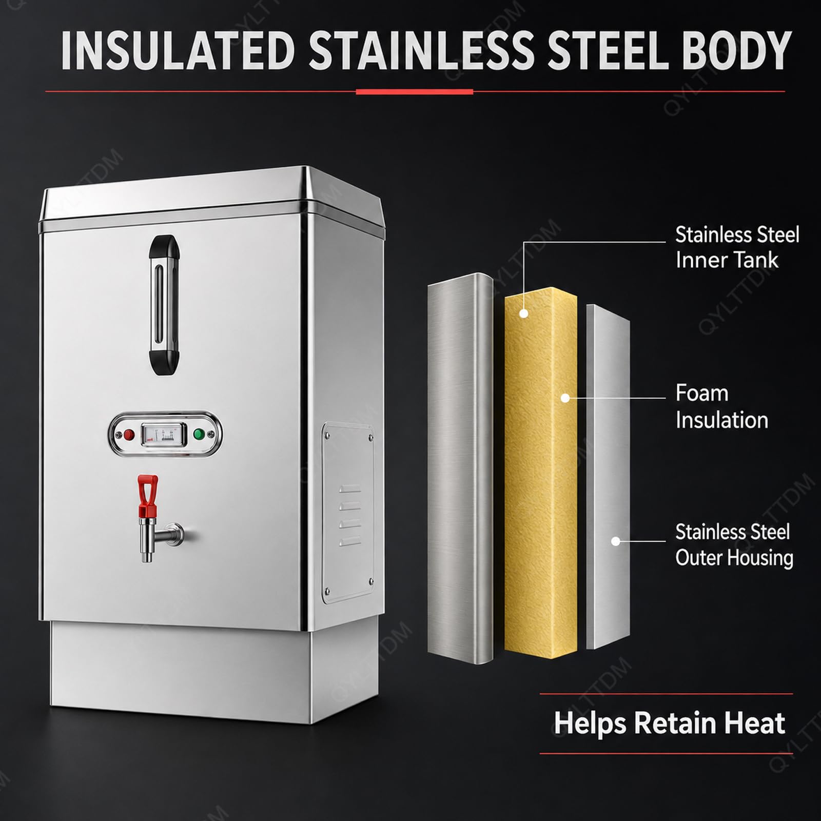 TYH Scaldabagno Commerciale da 40 Litri in Acciaio Inox, Automatico, con Doppia Filtrazione E Rifornimento Automatico Dellacqua, Dispenser di Acqua Calda con Rubinetto, A Basso Consumo Energetico
