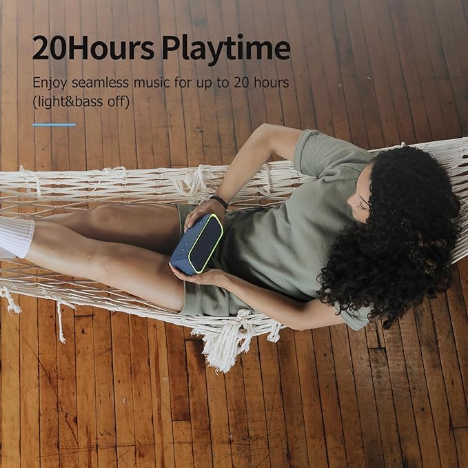 DOSS SoundBox Pro Bluetooth Speaker, 20W Stereo Sound, Active Extra Bass, 20H Playtime, Multi-Colors Lights, TWS Pairing, IPX6 Waterproof for Garden, Hiking, Camping, Outdoor, Party-Black - Image 5