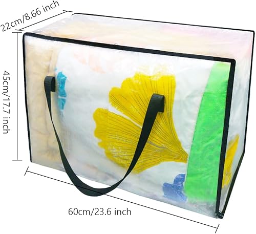 Miniatura 4 de AMJ Paquete de 3 bolsas de almacenamiento de ropa transparentes con asa reforzada, bolsa plegable resistente para ahorrar espacio, bolsa de