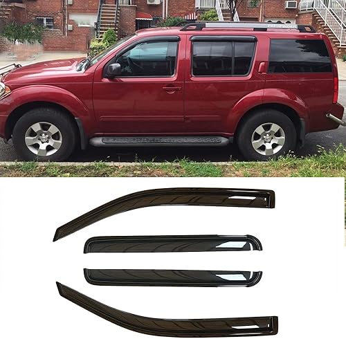 Puermto 94512Y - Deflector de ventilación de viento cromado para Nissan Pathfinder 2005-2012, juego de 4 protectores de lluvia y sol estilo montaje